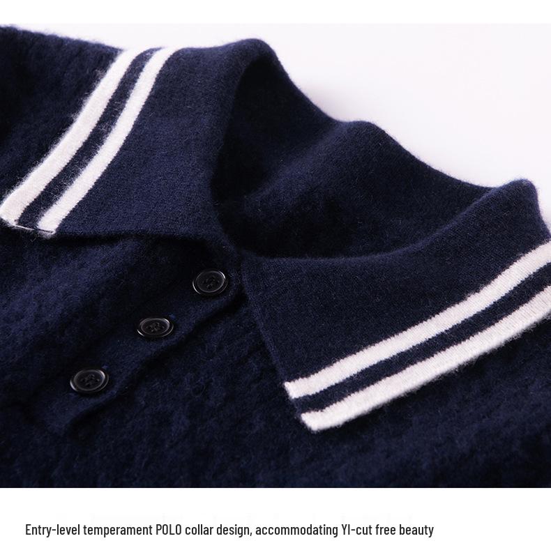 Women's Contrast Color Cashmere Polo Neck Sweater - Autumn & Winter Collection