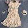 Retro Floral Chiffon Slimming Dress: Women's Summer Puff Short Sleeve High-End Vacation Cake Dress