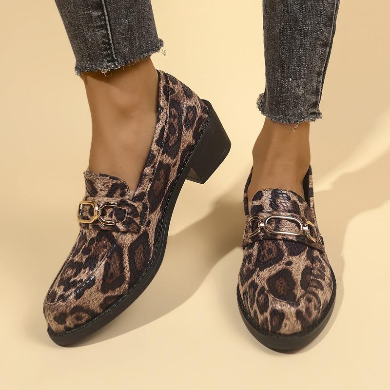 

Большой размер весна и осень новая металлическая пряжка обувь леопардовый принт темперамент универсальная модная женская обувь 43 светло-коричневого