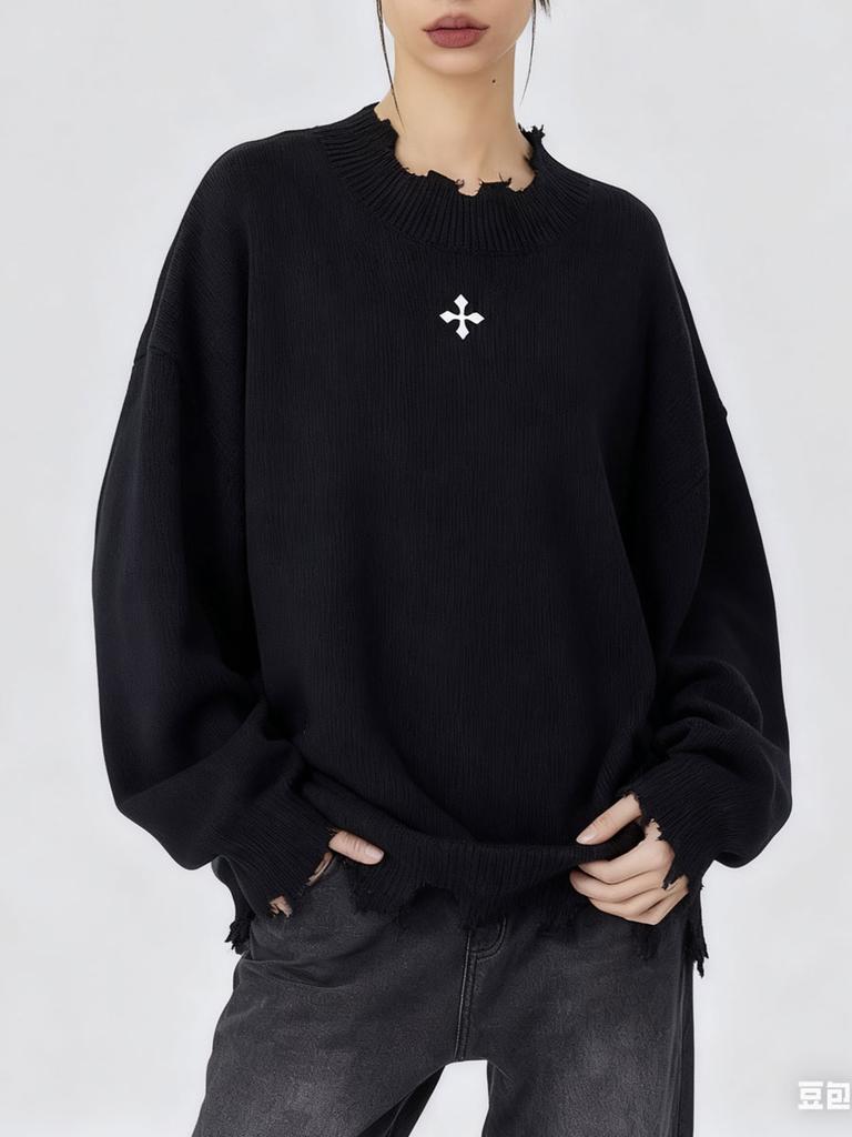 Vintage Baggy Långärmad Tröja Dam Street Style Topp Mode Enfärgad Casual Oversize Pullover Y2k Kläder