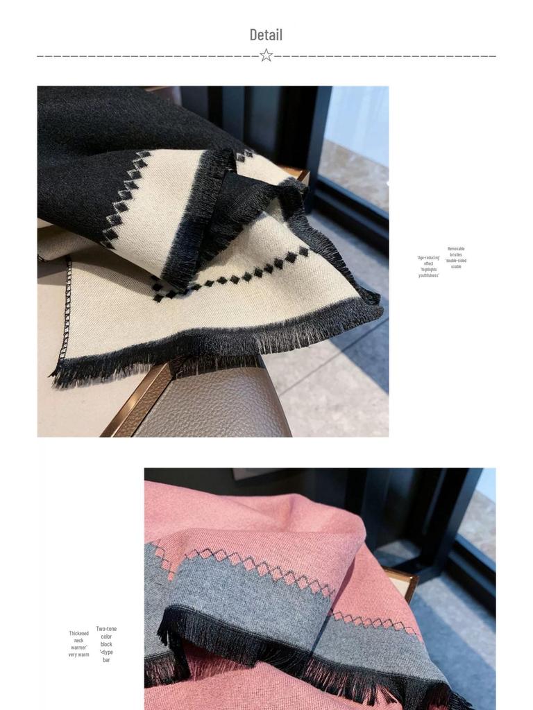 Koreanischer Dongdaemun Damen High-End Doppelseitiger Kaschmir-Feeling Herbst & Winter Langer Schal Stola