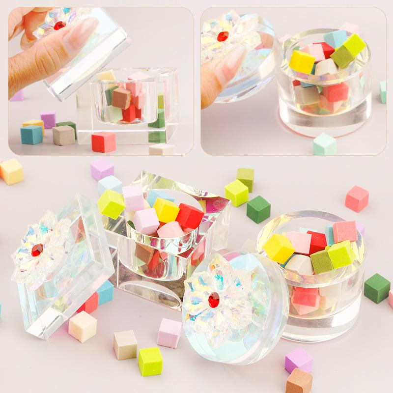 Sunflower Square Iridescent Glass Nail Art Brush Cleaning Cup with Lid