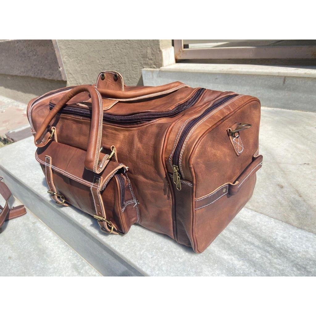 Leather Bag Travel Goat Gym Duffle Luggage Genuine Brown Vintage New Men's Men