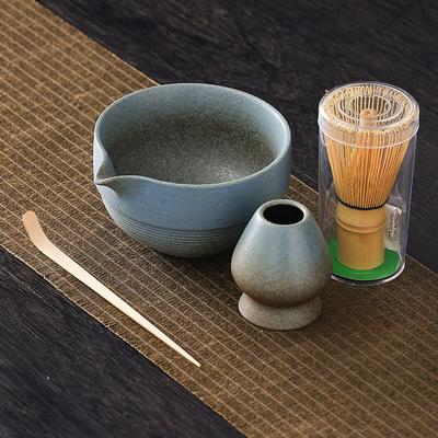 Coarse Pottery Matcha Bowl with Spout Matcha Tool Brush Japanese Tea Bowl Cup Tea Whisk Set Tea Set