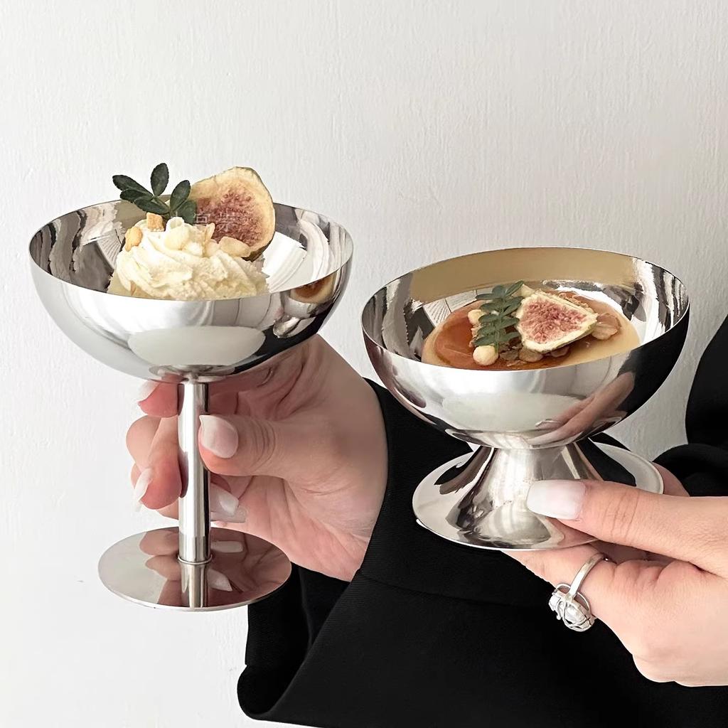 BRStainless Steel Dessert Bowl Silver Tall Ice Cream Cup Dessert Tray Tableware Pudding Plate Milkshake Cup Metal BowlEY