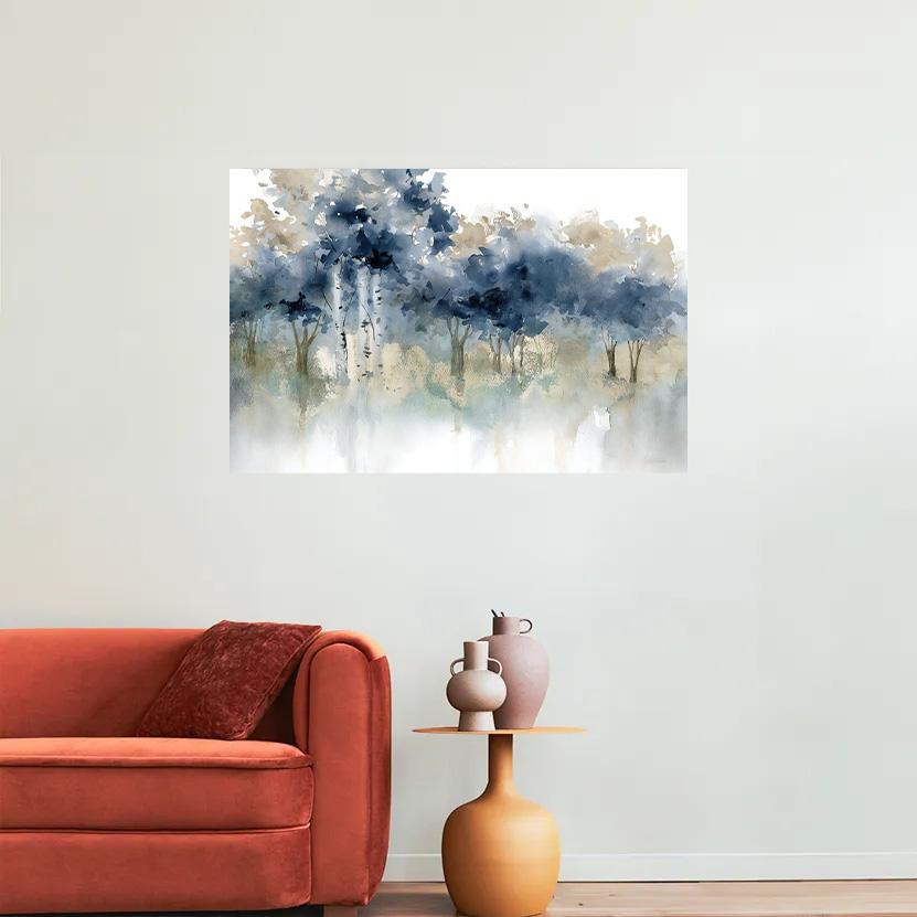 Wall Art Canvas Painting Prints Pictures Indigo and Beige Forest Landscape Archival Watercolor Art Print