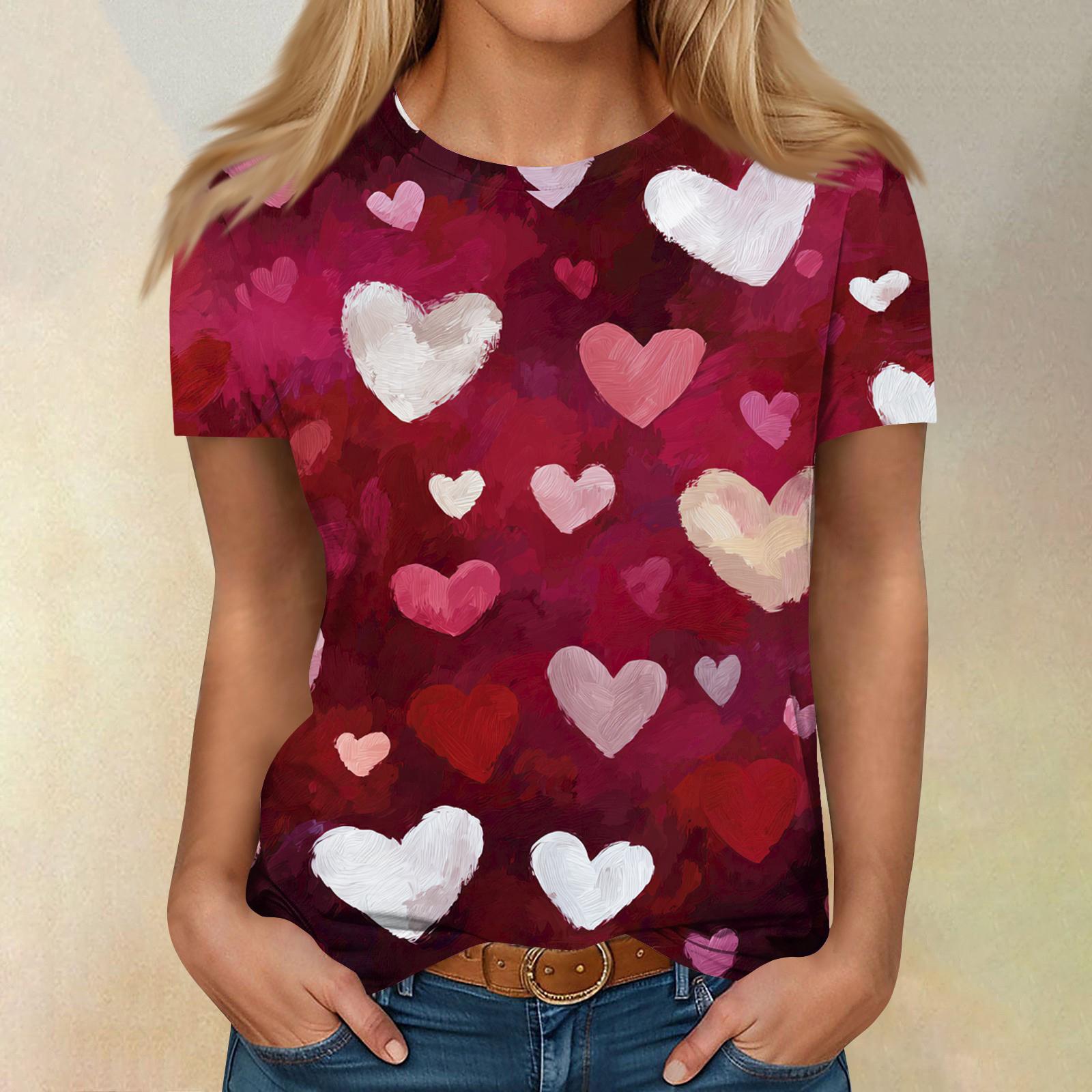 

Women s Casual Fashion Valentine s Day Printed Short-Sleeve Top/T-Shirt XL кавун червоний колір