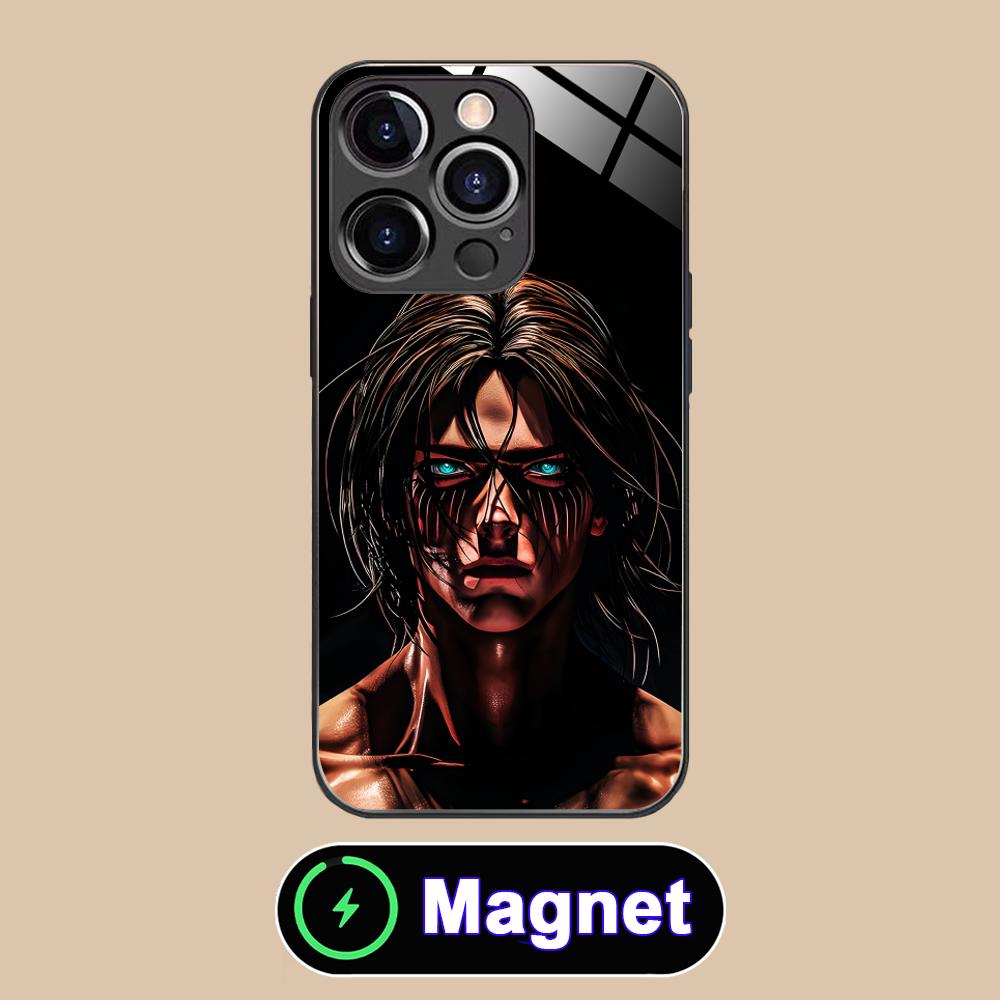 AOT Eren Yeager Glass MagSafe Mobile Phone Case for iPhone 17 16 15 14 13 12 11 Air Pro Max Plus Mini Colorful Cover