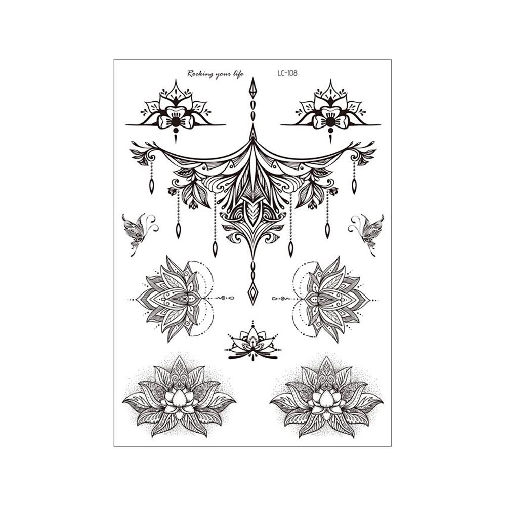 Mandala Flower Temporary Tattoo Sticker - Retro Hand & Collarbone Design