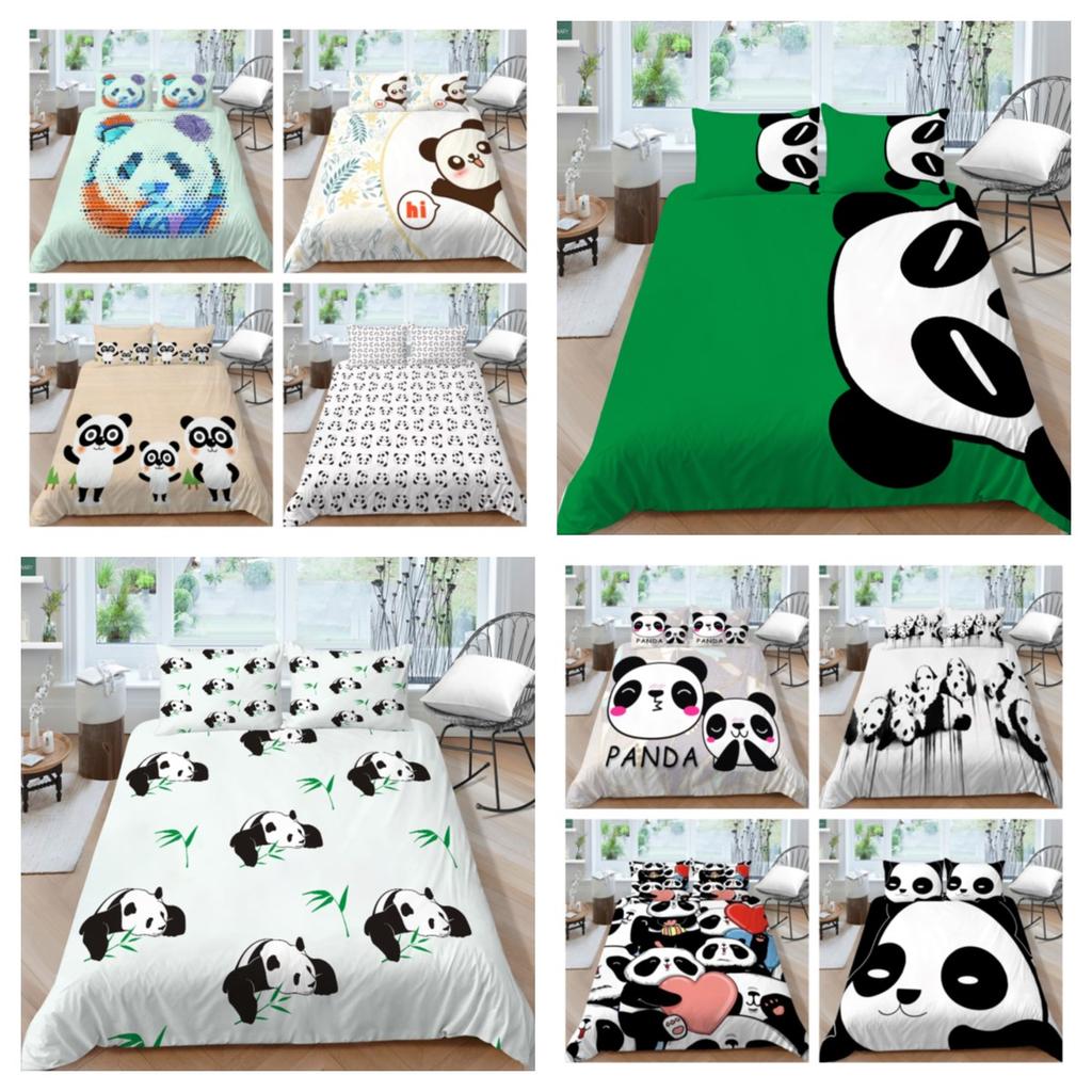 Seturi de cuverturi de plapumă la modă noi lenjerie de pat Panda Queen Size Cuverturi de pat foarte acasă cu fată de pernă Seturi de lenjerie de pat moale cu desene animate