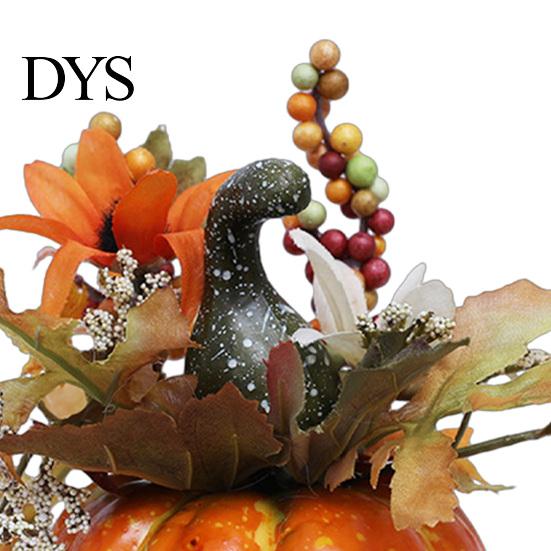 Artificial Pumpkin Ornaments Mini Fall Decoration, Farmhouse Autumn Thanksgiving Foam Centerpiece Faux Pumpkins with Maple Leaves Berries Sunflower