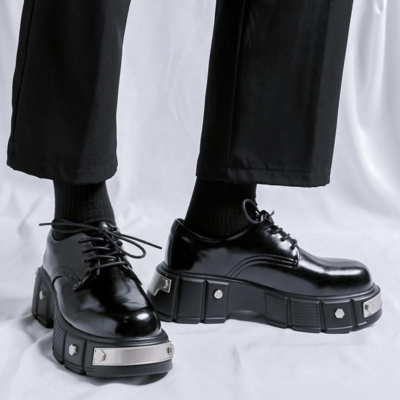 Large Size Mens Fashion Punk Rock Platform Shoes Lace-up Original Leather Derby Shoe Designer Sneakers Black Stylish Footwear