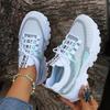 Large-size Women's Breathable Mesh Platform Sneakers, Casual Lace-up Outdoor Shoes, Comfortable Low-top Sneakers