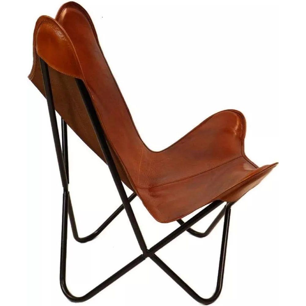 Brown Vintage Leather Arm Butterfly Chair Classy & Handmade Chair with Stand