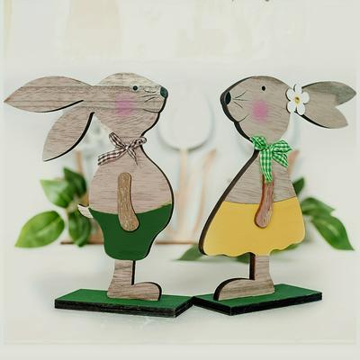 Skandinavischer Stil Holz Osterhase Ornament (1 Satz) - Neue Wohndeko Bastelgeschenk Ornament