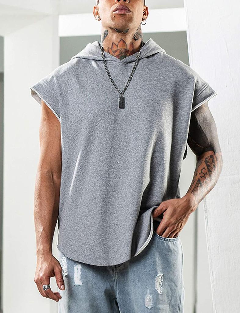Men's Sleeveless Hooded Sports Vest - Casual European & American Style, Plus Size, Loose Fit