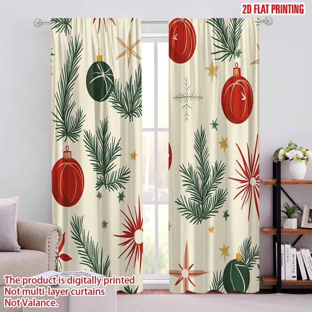 

2pcs,2D plane printing Curtains Christmas Baubles Pine Branches Stars (2) Polyester (without rod) Holiday for Various Room Types 52.50 × 116.00 cm 2 pcs
