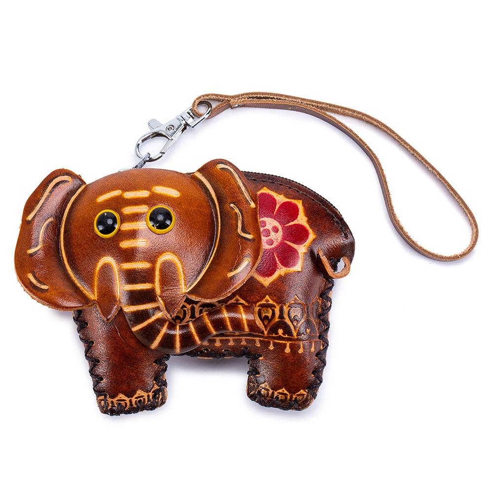 Cowhide Creative Handmade Change Bag, Wrist Bag, Key Bag, Coin Bag, Zodiac Animal Storage Bag