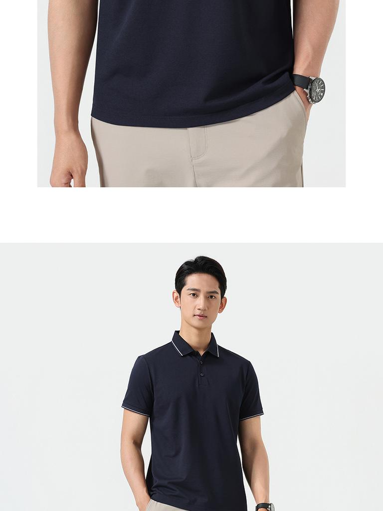 [Silk Slippery Drop] Langdeng Men's Business Leisure Summer Vinegar Fiber Silk Linen Polo Shirt