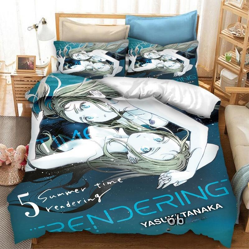 Mode 3D-Druck Anime Summer Time Rendering Bettwäscheset Bettbezüge Kissenbezüge 2/3-teilig Bettdecke Bettwäschesets Bettzeug