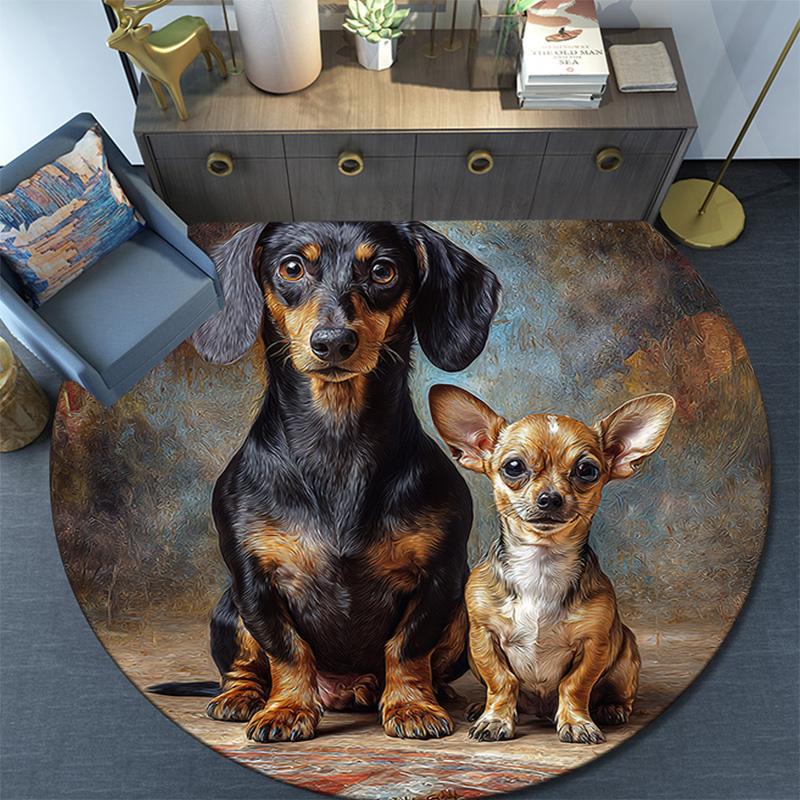 Dogs Round Area Rug,Carpet Rug for Living Room Bedroom Sofa Playroom Decor,Non-slip Floor Mat
