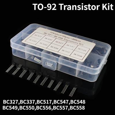200PCS 10Value TO-92 Transistor Kit variado, PNP NPN Transistores BC327 BC337 BC517 BC547 BC548 BC549 BC550 BC556 BC557 BC558
