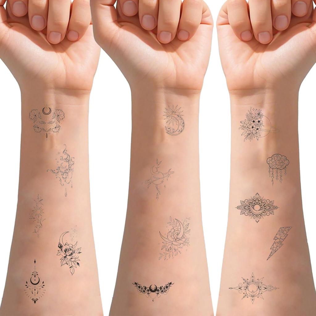 10 Sheets Black And White Tattoo Stickers Insects Flowers Butterflies Moon Patterns Durable Waterproof Temporary Tattoo Stickers