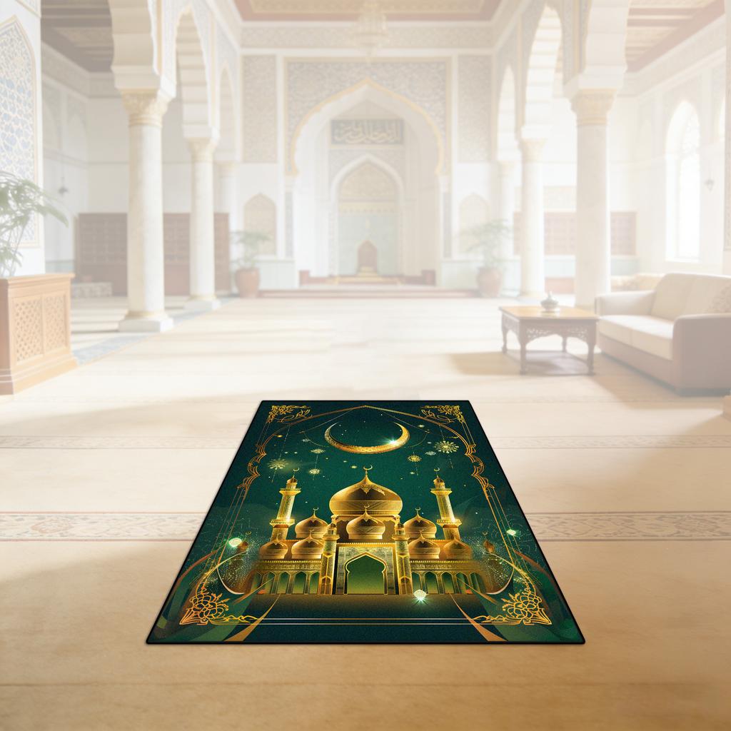 Islamic Ramadan Portable Fluffy Musalla Prayer Mat Easy Clean Lightweight Salah Mat Resilient Short Velvet Mosque Worship Mat