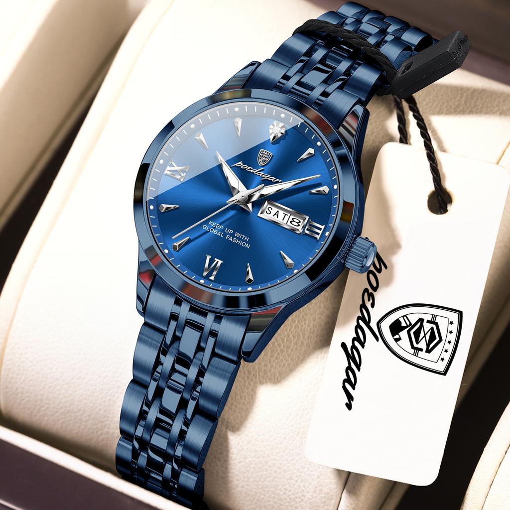 POEDAGAR Original Watch for Woman Waterproof Luminous Date Week Ladies Watch Stainless Steel Quartz Watches Female