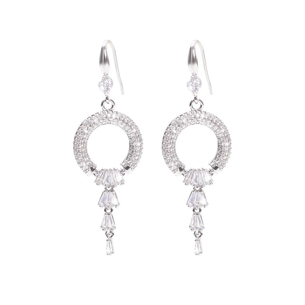 Koreańskie Luksusowe Kolczyki Damskie Geometryczne z Chwostami i Cyrkoniami na Prezent Świąteczny