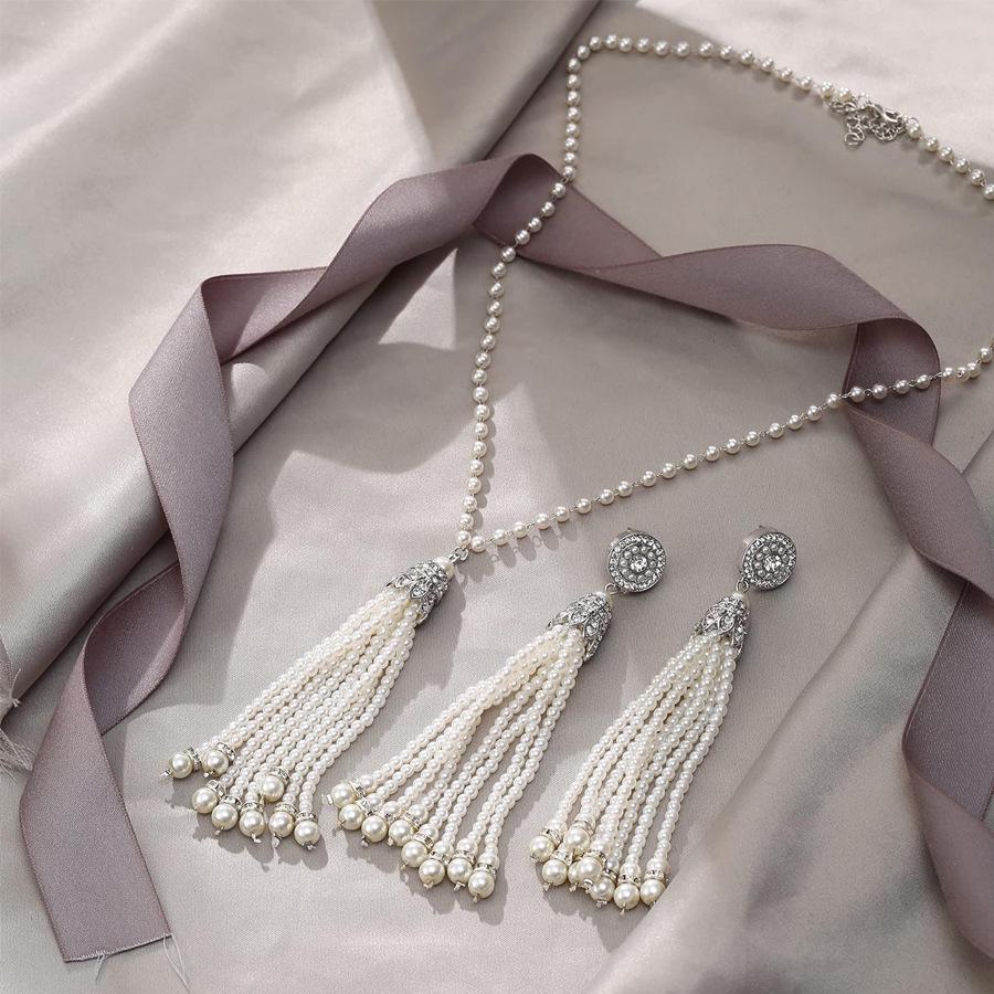 2024 Women's Fashion: Tassel Pearl Necklace & Long Earrings Set