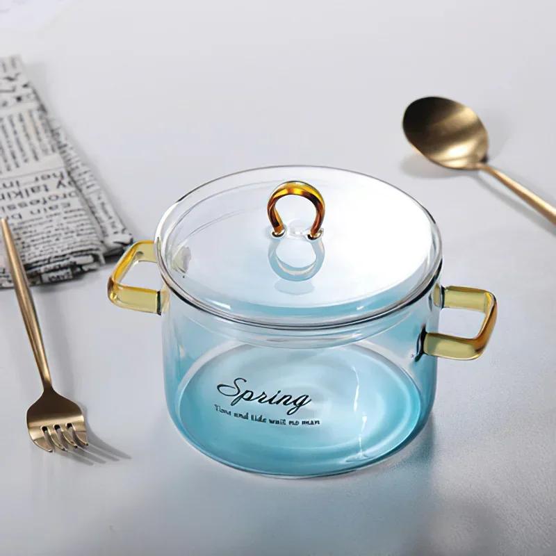 Glass Large Stew Bowl Soup Pot Dinnerware Cup 1.4L Blue Noodles Bird's Transparent Cover Nest Home Kitchen Supplies TNTL7Q