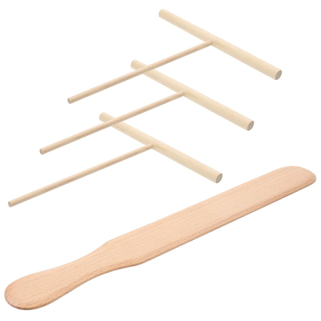 4pcs Wooden Crepe Spatula Set Light Weight Non Scratch Kitchen Pie Tools Dosa Rake For Crepe Maker Tool Safe For Non Stick Pan