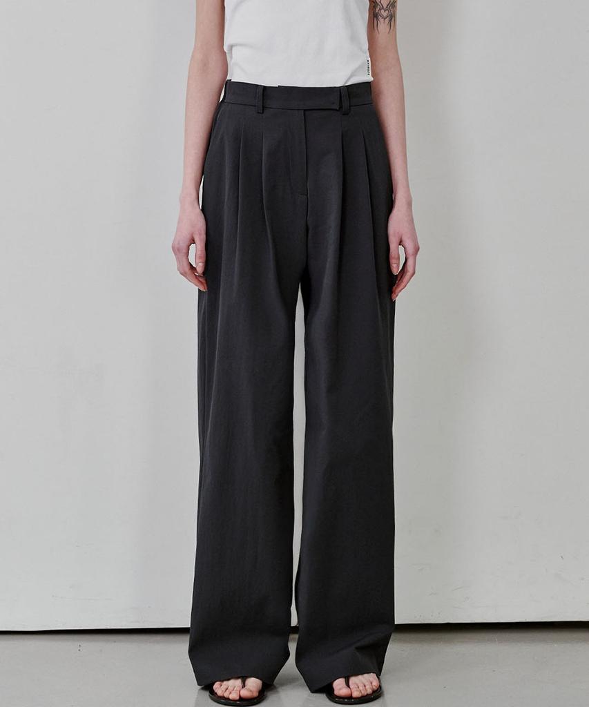 MALOUPE 2176 Nylon Double-Pleat Pants (Dark Gray)