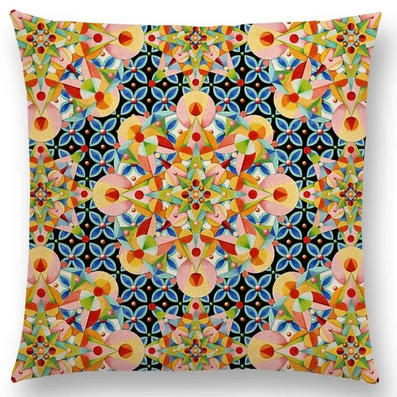 Beaux Art Boho Millefiori Geometric Floral Pattern Festival Mandala Elizabethan Pastel Flowers Cushion Cover Sofa Pillow Case