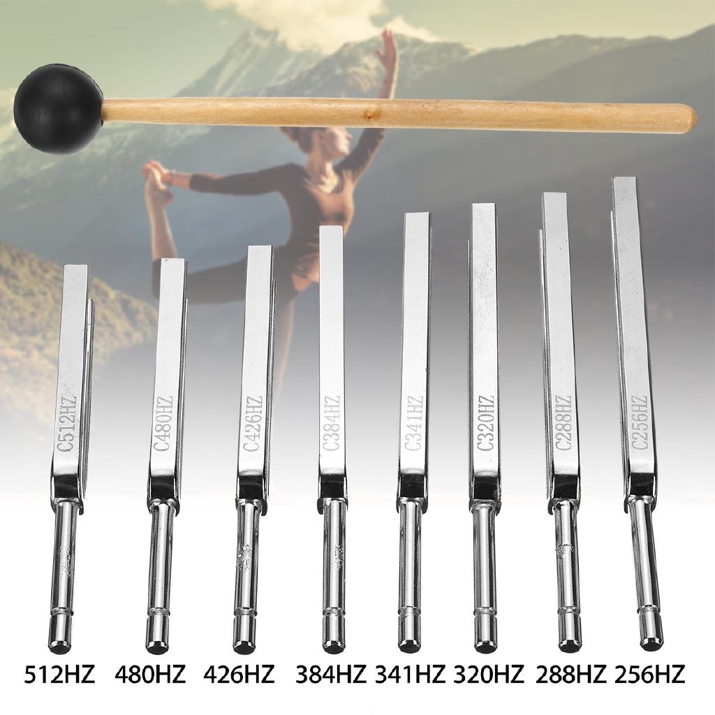 

Steel Tuning Fork Set 256-512HZ Health Physics Vibration Medical Diagnostic +Mallet Vibration Therapy Medical Tools 8Pcs
