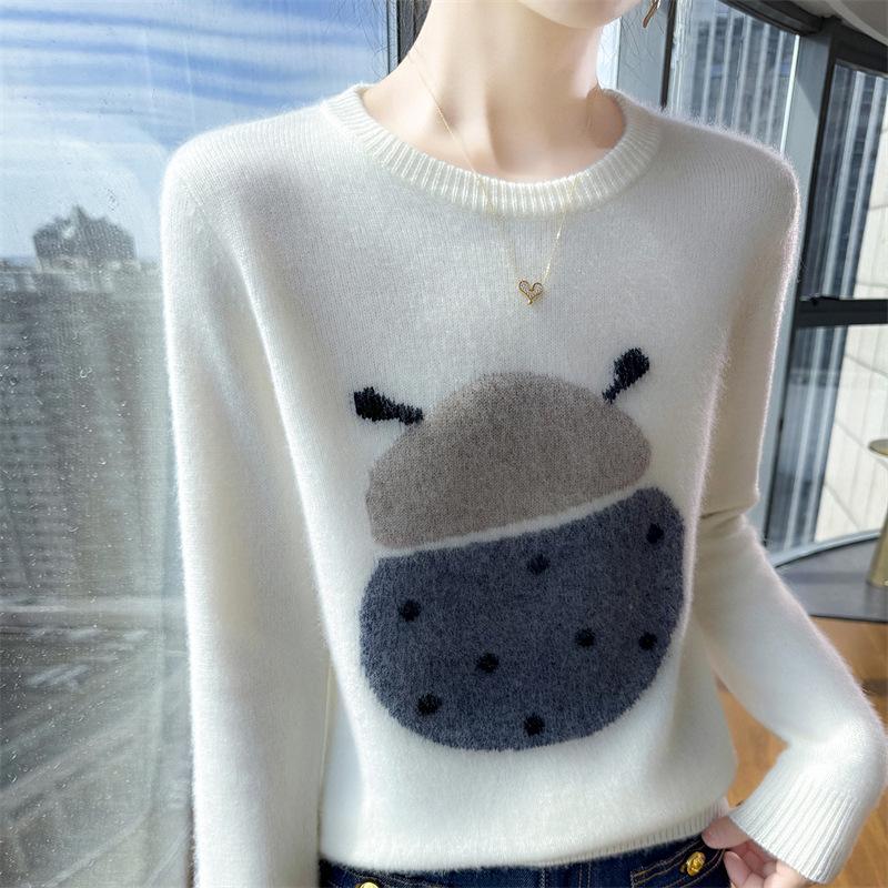 Elegant Gray Knit Women's Sweater: 2026 Autumn/Winter Base Layer - Trending Style, Season's Must-Have Top