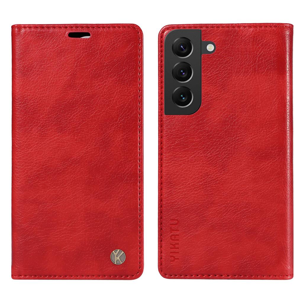 YIKATU YK-006 For Samsung Galaxy S22 5G Magnetic Case Litchi Texture Leather Flip Stand Phone Shell