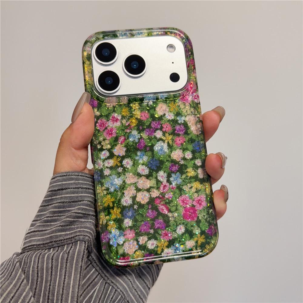 Glitter Oil Painting Colorful Flowers Phone Case for Apple 17 Pro Max/15/14/13 - New Model for Women
