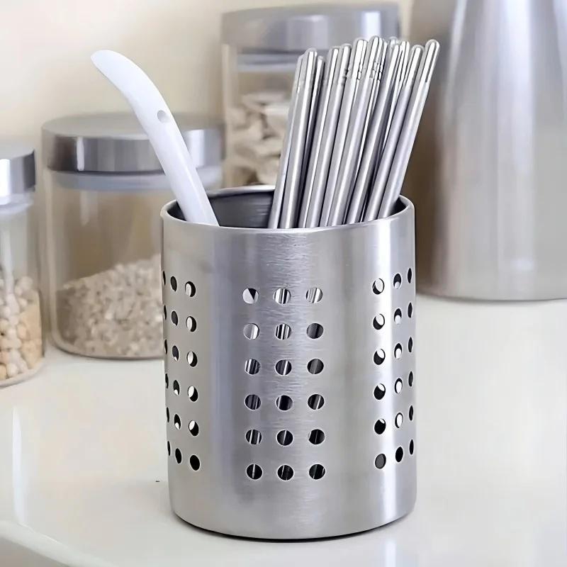 1Piece Steel Stainlesscylindrical Chopstick Cutlery Storage Box Suitable For Home Kitchens, Restaurants, And Dormitories