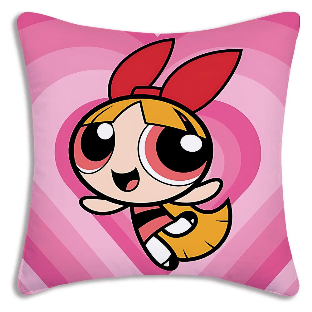 Anime Powerpuffs Girlss Pillow Covers Cartoon Sofa Decorative Home Double-Sided Printing Short Plush Cute Cushion Cover