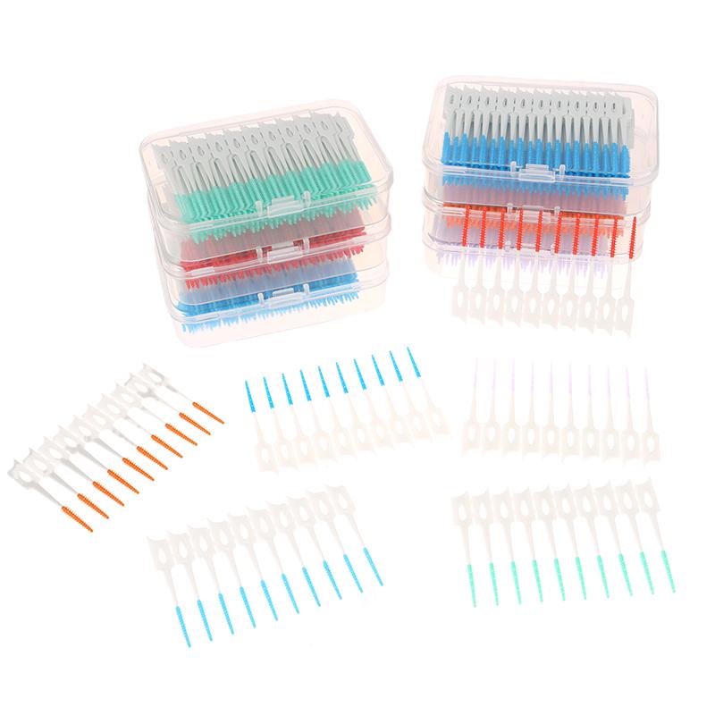 Interdental Silicone Brushes 200 Units Dental Toothpicks Brush Between Teeth With Thread Oral Cleaning Tools