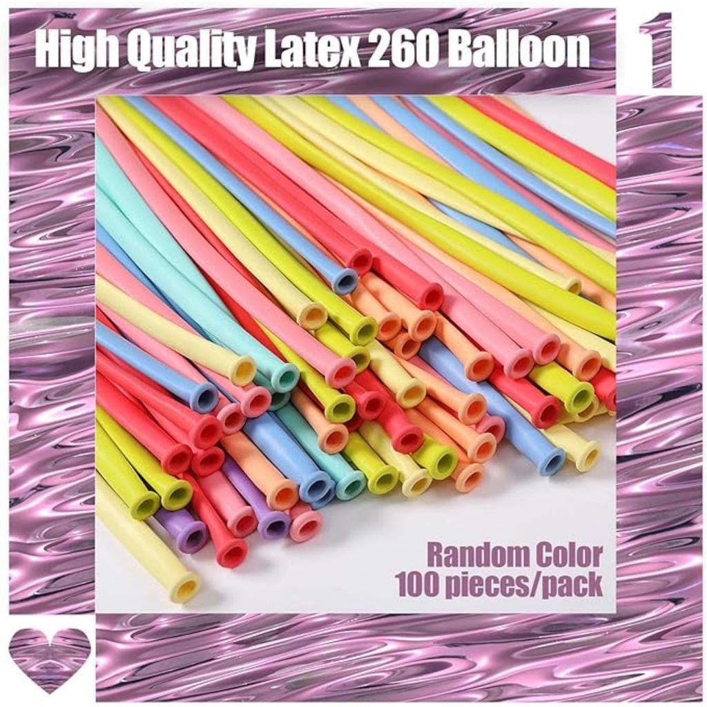 100 Pcs Long Twisting Balloons DIY 260 Latex for Birthday Wedding Decor, Party Decoration, Ties (Macaron)