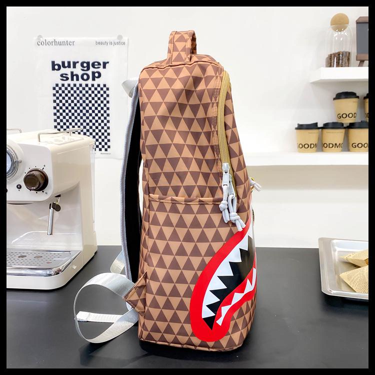 Shark Print Student Backpack, Large Capacity, Trendy, Fun, and Fashionable