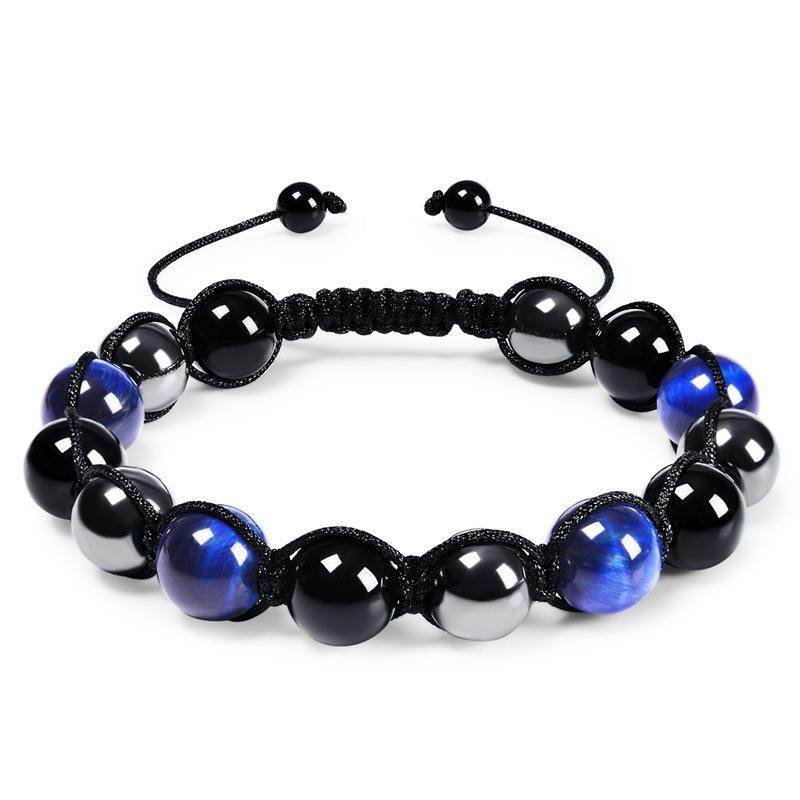 JYL TS Bracelet Father s Day Carded  Beaded Gift Brings Blessing & Respect 10MM-Agate+Black Magnet+Tiger Eye французские puce