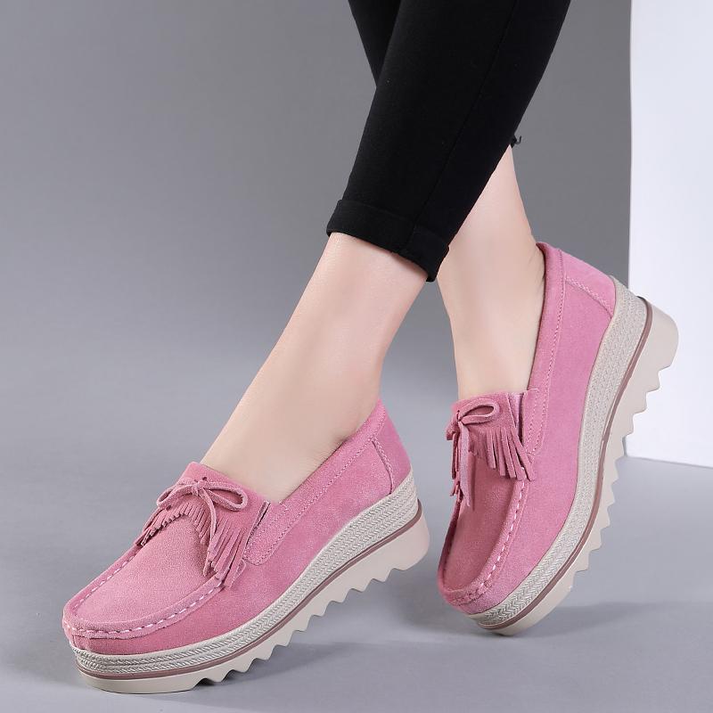 2024 Spring Platform Women Shoes Flats Sneakers Suede Leather Women Casual Shoes Slip On Flats Heels Creepers Moccasins