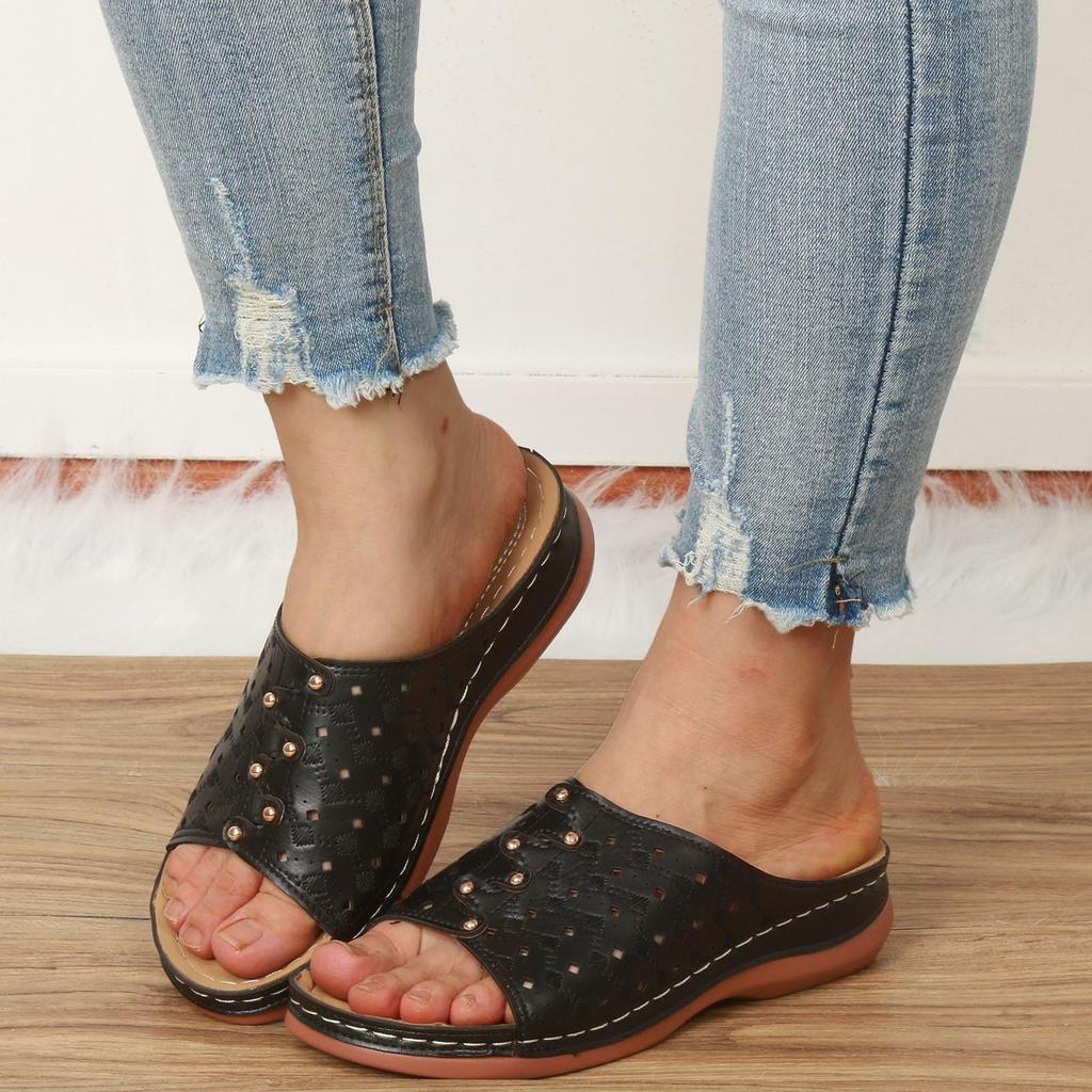 Breathable Hollow Woven Slide Sandals for Women Lightweight Slip On Casual Beach Shoes Comfortable Outdoor Flats