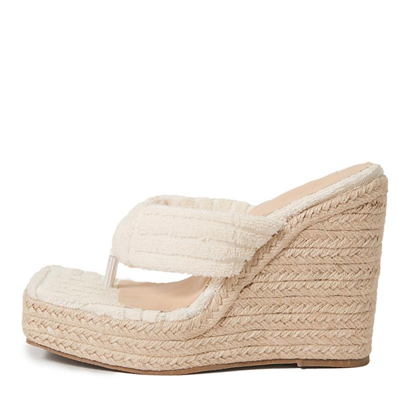 Green Corduroy Narrow Band Wedges Heels Slippers Female Open Toe Platform Sandals Women Summer Dress Shoes