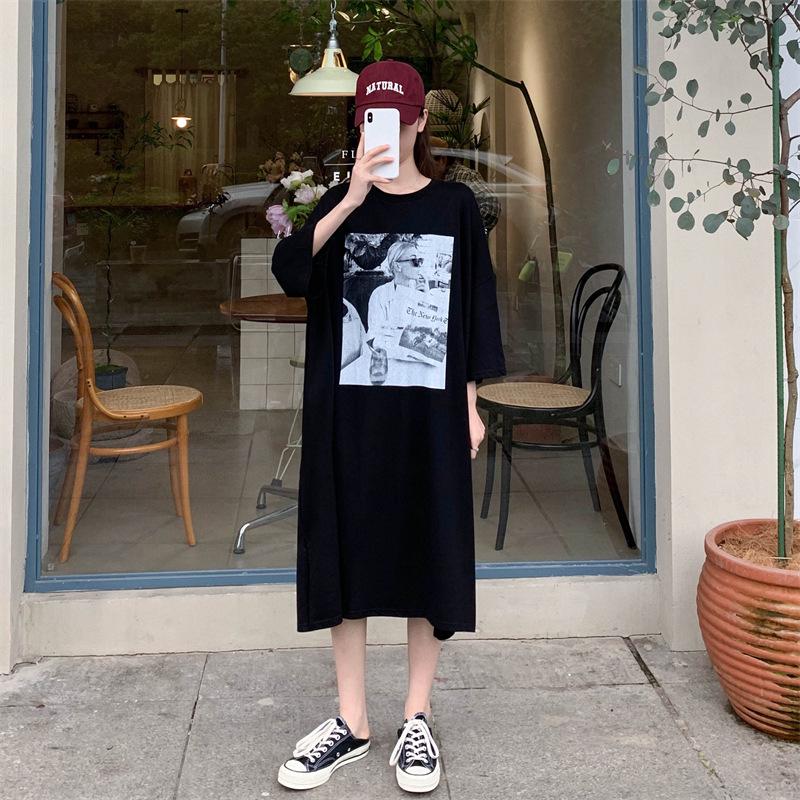 Women's Plus Size Short Sleeve Cotton T-Shirt Dress - Casual, Loose, Knee-Length, Slimming, Summer Wear, Maternity Friendly.
