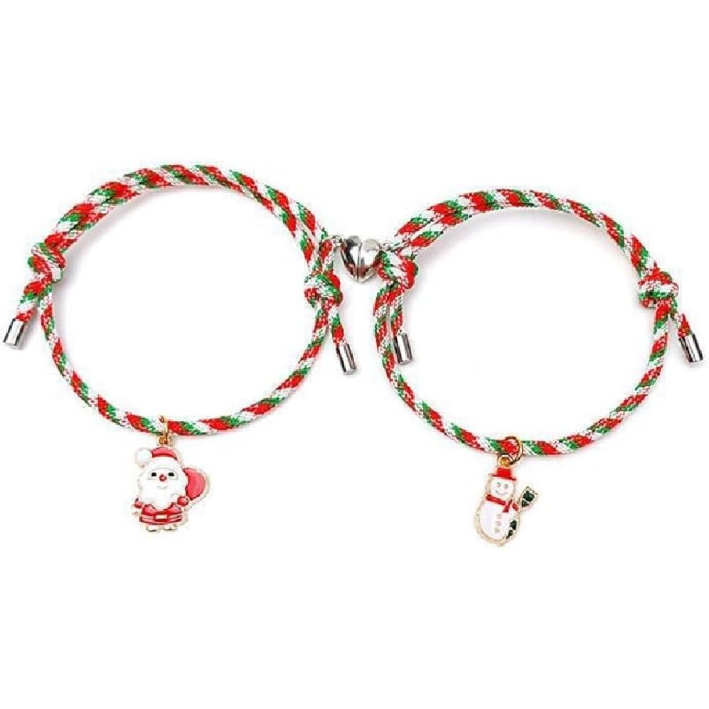2 Stück Niedliches Cartoon Passendes Weihnachtsarmbänder Set Verstellbar Bunt Passende Paar Geschenke Armbänder Schmuck